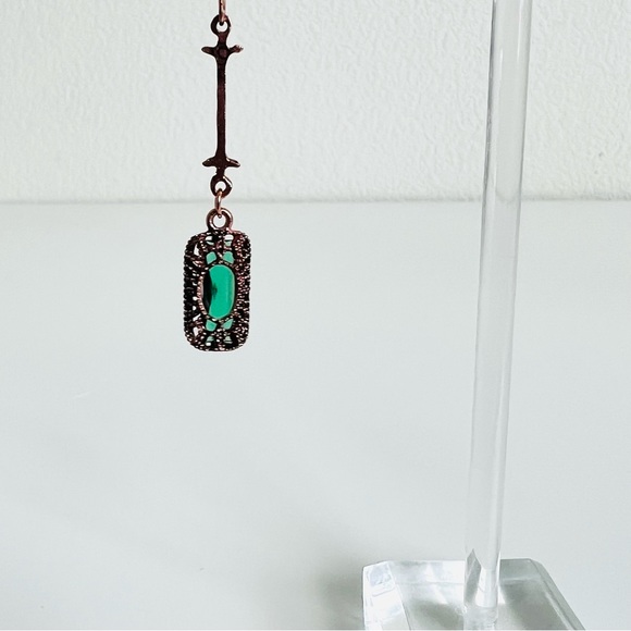 Emerald Gem & Nickel Hardware Caged Drop Lantern Earrings - Picture 4 of 6